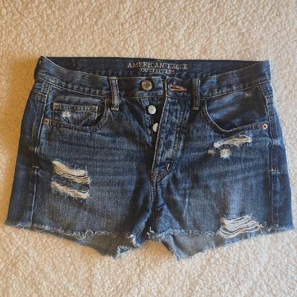 American Eagle Outfitters Pants - American Eagle Outfitters Women's Distressed Blue Denim Shorts Sz.4